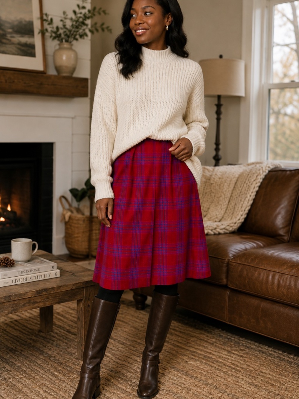 Vintage Pendleton Wool Plaid Midi Skirt 12 Petite Red Purple